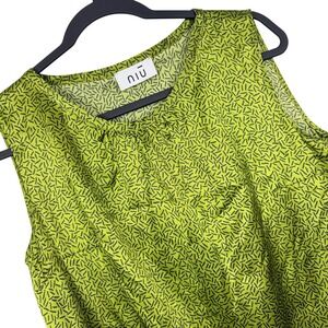 NIU Silk Women's L Green Black Abstract Art to Wear Sleeveless Blouse Top Shirt